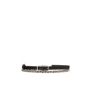 Smalle leren riem met metalen ketting Kazar , Black , Dames