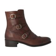 Bruine leren enkellaars met Engels brogue detail Calce , Brown , Dames