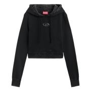 Distressed Crop Hoodie Diesel , Black , Dames