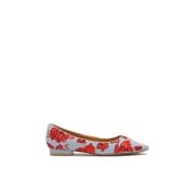 Platte denimstofpumps met bloemenpatroon Kazar , Blue , Dames