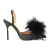 Zwarte avondslingback-pumps met veren Kazar , Black , Dames