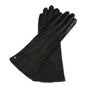 Lange zwarte handschoenen met geometrisch patroonstiksel Kazar , Black...