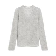 Zachte Mohair Sweater met V-Hals Max Mara , Gray , Dames