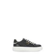 Zwarte leren sneakers met Love Birds Pinko , Black , Dames