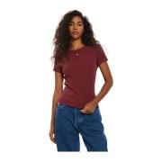 Geribbelde T-shirt - Rood Tommy Jeans , Brown , Dames