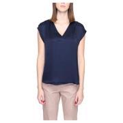 Blauwe V-hals korte mouwen blouse Street One , Blue , Dames