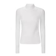 Geribbeld katoenen lange mouw kraag top Ganni , White , Dames