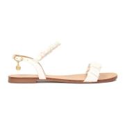 Leren platte sandalen met gekreukelde bandjes Kazar , Beige , Dames