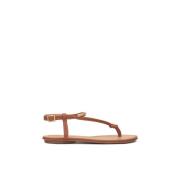 Platte bruin lederen flip-flops stijl sandalen Kazar , Brown , Dames