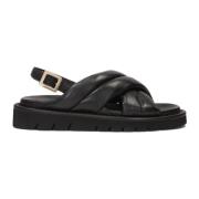 Zwarte leren sandalen op een rechte zool Kazar , Black , Dames