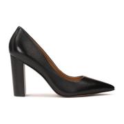 Zwarte leren pumps met een stabiele hak Kazar , Black , Dames