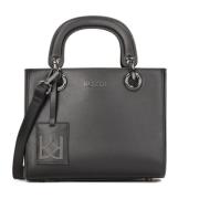 Gevoerde leren handtas met handvatten Kazar , Black , Dames