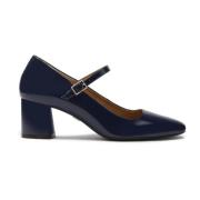 Donkerblauwe gelakte pumps met lage hak Kazar , Blue , Dames