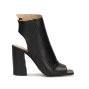 Leren peep-toe enkellaarsjes met een open neus en hiel Kazar , Black ,...