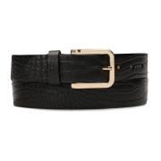 Zwarte riem met reliëf krokopatroon Kazar , Black , Dames