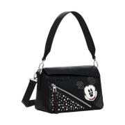 Zwarte Bedrukte Handtas met Schouderband Desigual , Black , Dames