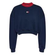 Blauwe Sweater Oversize Crop Streetwear Retro Tommy Hilfiger , Blue , ...