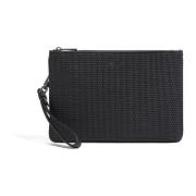 Zwarte geweven leren clutch tas Ermenegildo Zegna , Black , Unisex