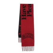 Rood/Zwart Wolmix Slogan Sjaal Ganni , Red , Dames