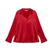 Elegant Silk Satin Shirt Maliparmi , Red , Dames