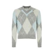 Geborsteld Mohair Argyle V-Hals Trui Ami Paris , Gray , Heren