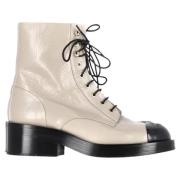 Pre-owned Leather boots Chanel Vintage , Beige , Dames