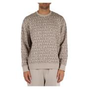 Katoen Logo Sweater All Over Print Armani Exchange , Beige , Heren