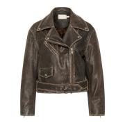 Biker Leren Jas Zwart Soaked in Luxury , Brown , Dames