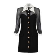 Zwarte Wol Zijde Jurk Lange Mouw Versace , Black , Dames