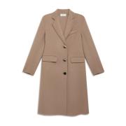 Handgemaakte Wollen Jas met Leren Details Maliparmi , Beige , Dames