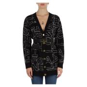 Logo Motif Wool Blend Cardigan Elisabetta Franchi , Black , Dames