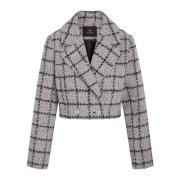 Korte Zand Check Blazer Elegant Stijl Bruuns Bazaar , Gray , Dames