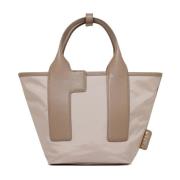 Beige Nylon Tote Bag met Leren Afwerking Furla , Beige , Dames