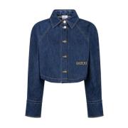 Geborduurde Blauwe Denim Cropped Shirt Patou , Blue , Dames