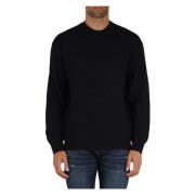 Virgin Wool Logo Sweater Geribbelde Manchetten Emporio Armani , Blue ,...