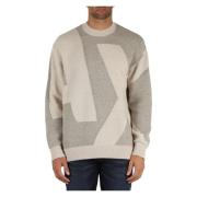 Virgin Wool Logo Sweater Geribbelde Manchetten Armani Exchange , Beige...