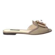 Beige Logo Platte Sandalen Dolce & Gabbana , Beige , Dames