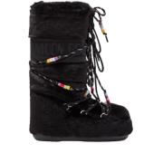 Faux-Fur Beads Cream Sneakers Moon Boot , Black , Dames