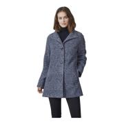 Modern Fit Blauwe Tweed Wollen Jas Junge , Blue , Dames