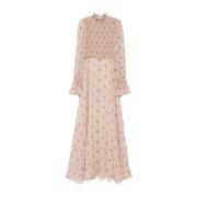 Flow Print Maxi Zijden Jurk Blumarine , Pink , Dames