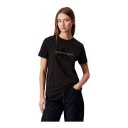 Zwart Logo Textuur T-shirt Calvin Klein , Black , Dames