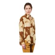 Gedrukte Crepe de Chine Overhemd Massimo Alba , Brown , Dames