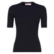 Blauwe Elastische Ronde Hals T-shirt Valentino Garavani , Blue , Dames