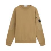 Geborsteld katoenen fleece trui met zakken Stone Island , Beige , Here...