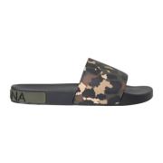 Camouflage Leren Slippers Dolce & Gabbana , Multicolor , Heren