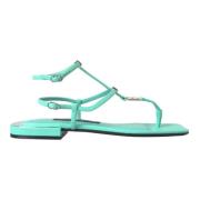 Groene leren enkelband platte sandalen Dolce & Gabbana , Blue , Dames