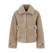 Beige Shearling Jas Brede Kraag Urbancode , Beige , Dames