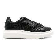 Zwarte Leren Sneakers Ronde Neus Alexander McQueen , Black , Heren