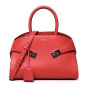 Rode Kalfsleren Tas met Zilveren Details Salvatore Ferragamo , Red , D...