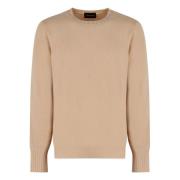 Luxe Cashmere Sweater Ribgebreide Randen Drumohr , Beige , Heren